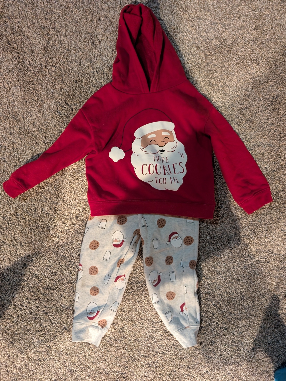 Carter's Red Santa Hoodie & Cream Cookie Print Pajama Set